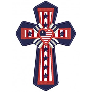 Patriotic Cross With a Heart Applique Machine Embroidery Design Digitized Pattern